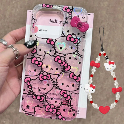 Hello Kitty Diamond Bow Gradient Phone Case For iPhone