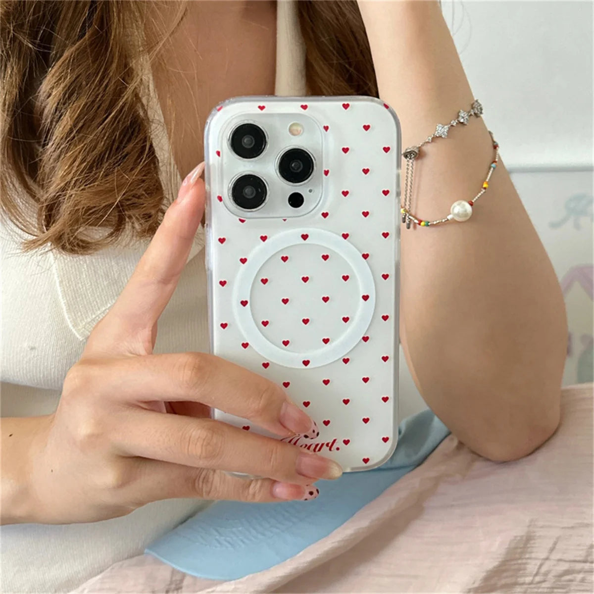 Korean Blue Polka Dot Magnetic Phone Cover For iPhone