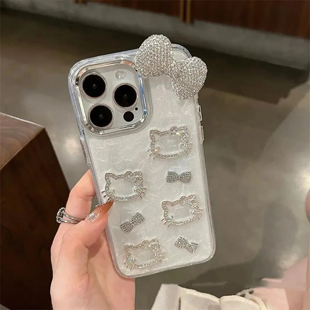 Cartoon Cat Diamond Love Phone Case, Suitable For iPhone