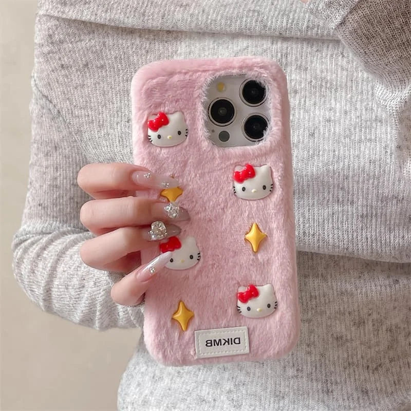 Cute Pink Rabbit Feather Four Star Kitty Sanrio Phone Soft Case For iPhone