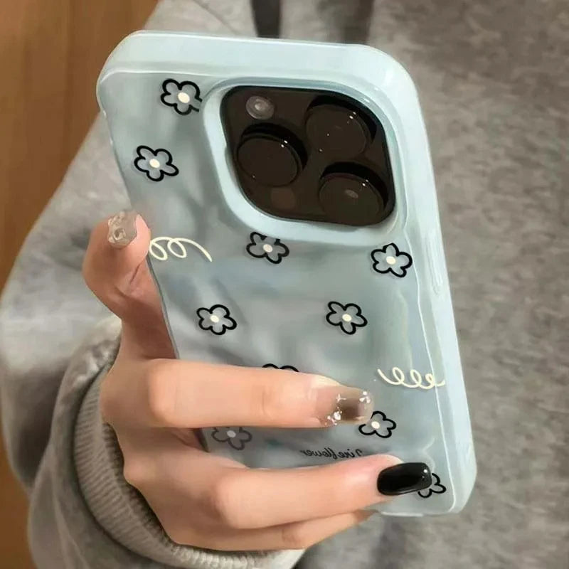 Black-Line Flowers Meteorite Textured Case  For iPhone