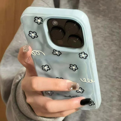 Black-Line Flowers Meteorite Textured Case  For iPhone