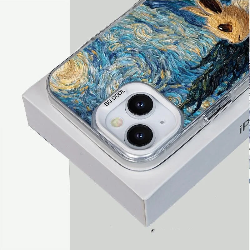 Cute Eevee Moon OilPainting Phone Case For iPhone