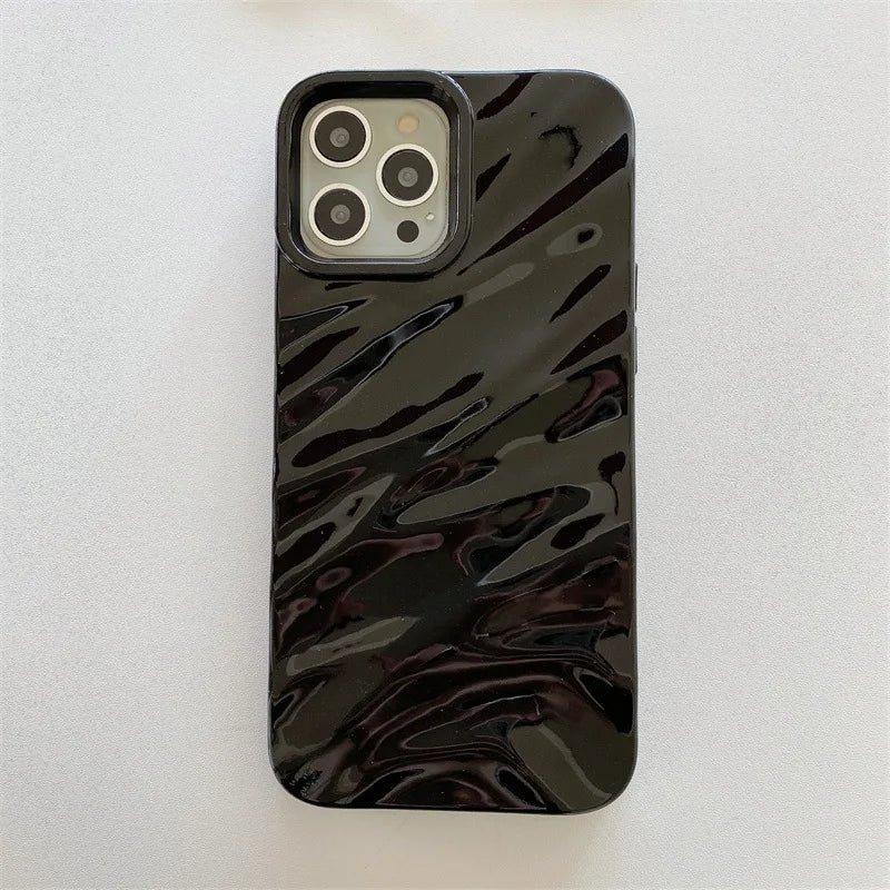 Luxury Solid Color Fold Wrinkle Wavy Phone Case For iPhone
