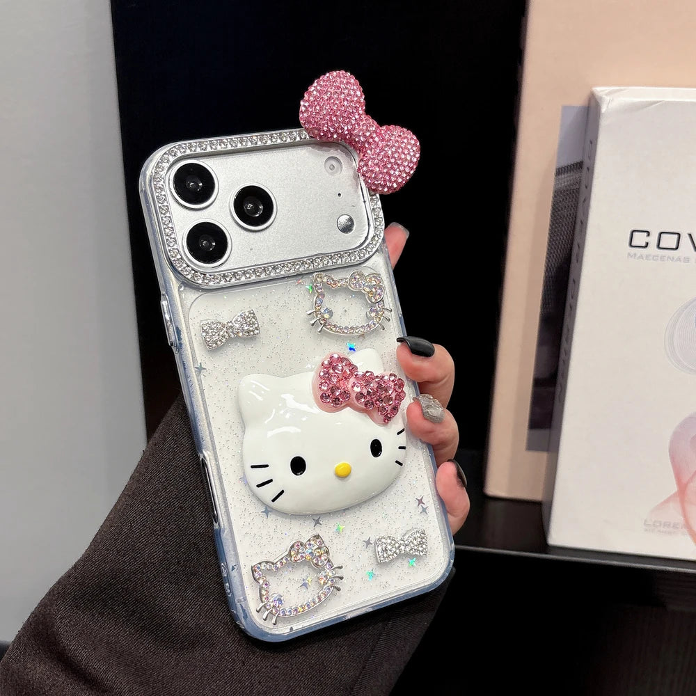 Cute Cartoon Sanrio Hello Kitty Bling Glitter Diamond Phone Case For iPhone