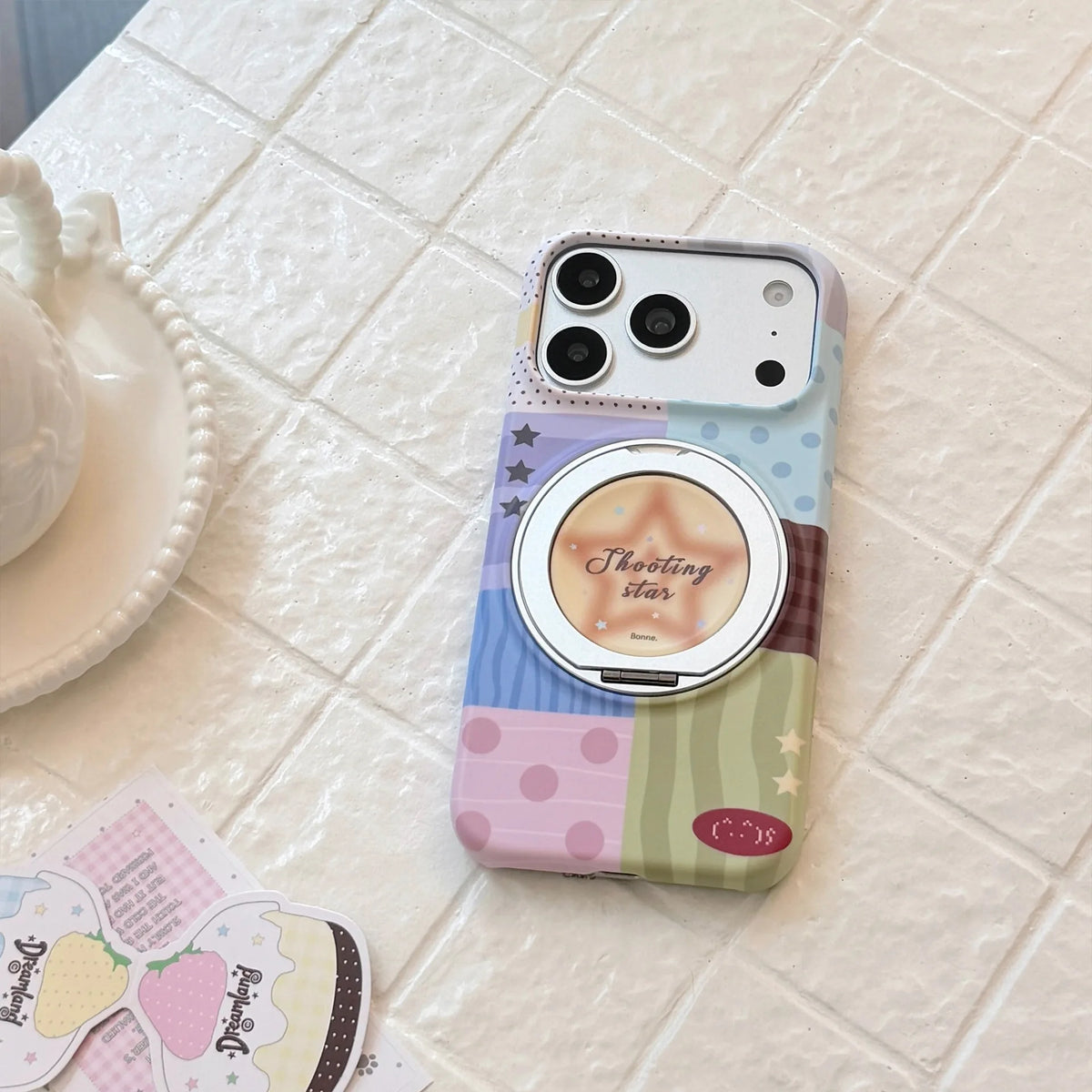 Korean Splicing Fold 360° Rotating Gradient Stars Magnetic Holder Phone Case For iPhone