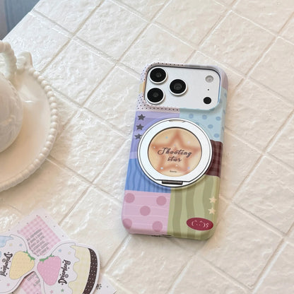 Korean Splicing Fold 360° Rotating Gradient Stars Magnetic Holder Phone Case For iPhone