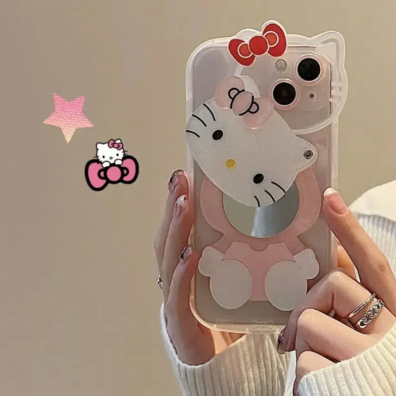 Hello Kitty Makeup Mirror Stand Phone Case For iPhone