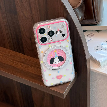 Korean Colorful Polka Dots Cartoon Puppy Magnetic Bracket Phone Case For iPhone