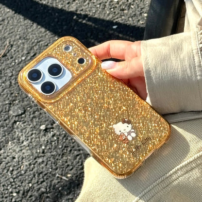 Luxury Double Layer Golden Bottom Kitty Cat Case Phone Case For iPhone