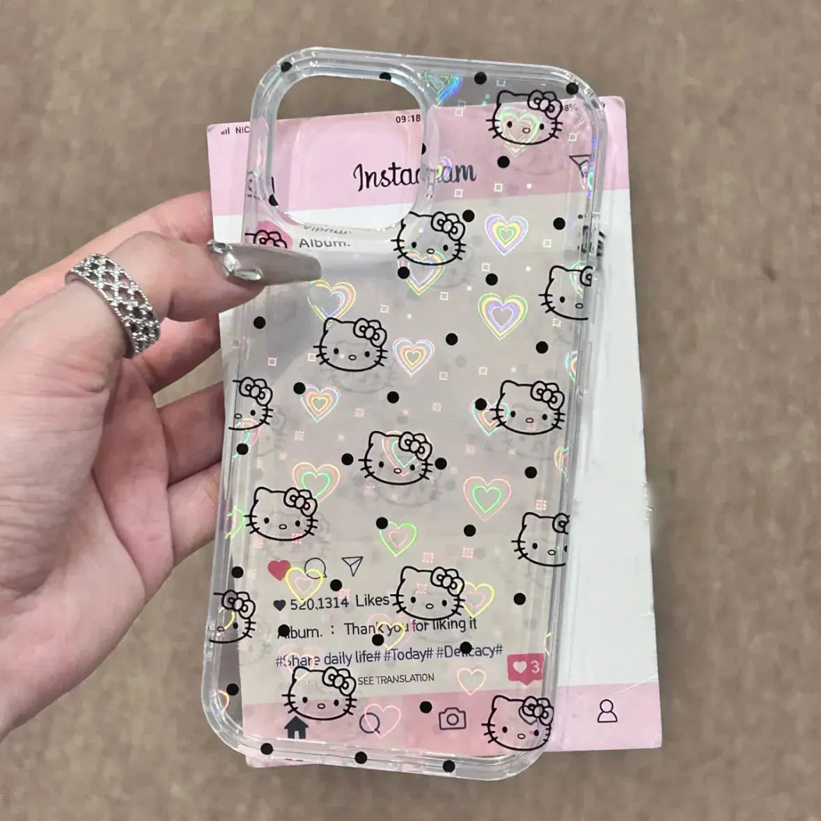 Hello Kitty Black Dot Line KT Phone Case For iPhone