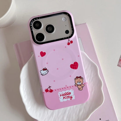 Cute Sanrio Hello Kitty Magnetic Makeup Mirror Holder Magsafe Wireless Charge Phone Case For iPhone