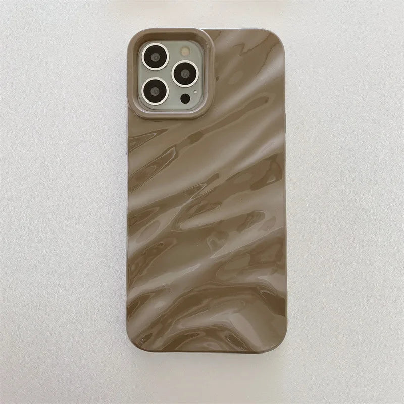 Luxury Solid Color Fold Wrinkle Wavy Phone Case For iPhone