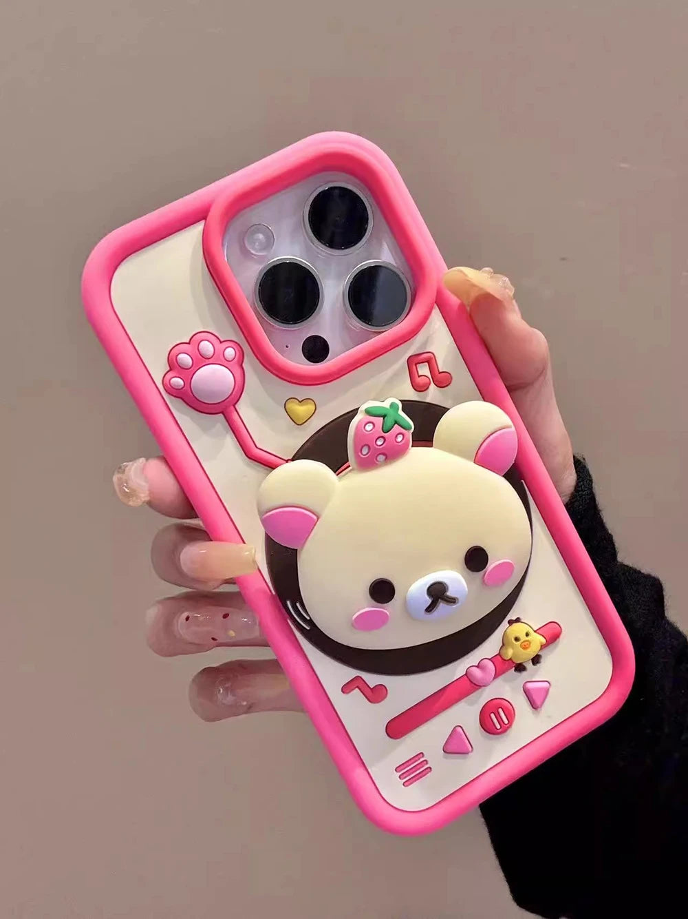 3D Cute Rotating Record Player Cartoon Bear Silicone Phone Case