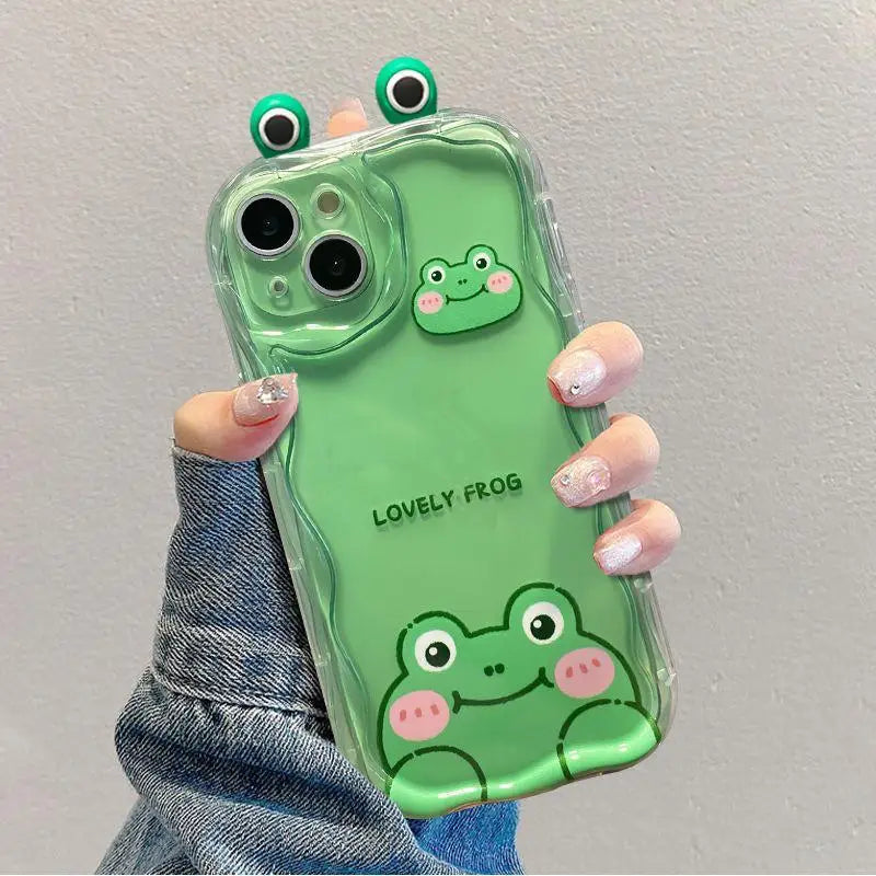 Wavy Texture Cartoon 3D Ears Soft Clear TPU Phone Case for IPhone