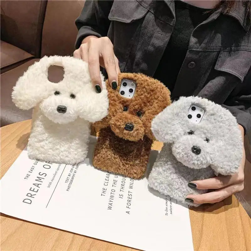 3D Teddy Dog Fluffy Phone Case For iPhone