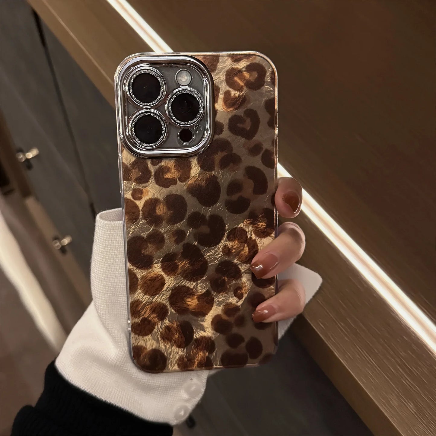 Luxury Bling Glitter Leopard Print with Lanyard Phone Case For iPhone
