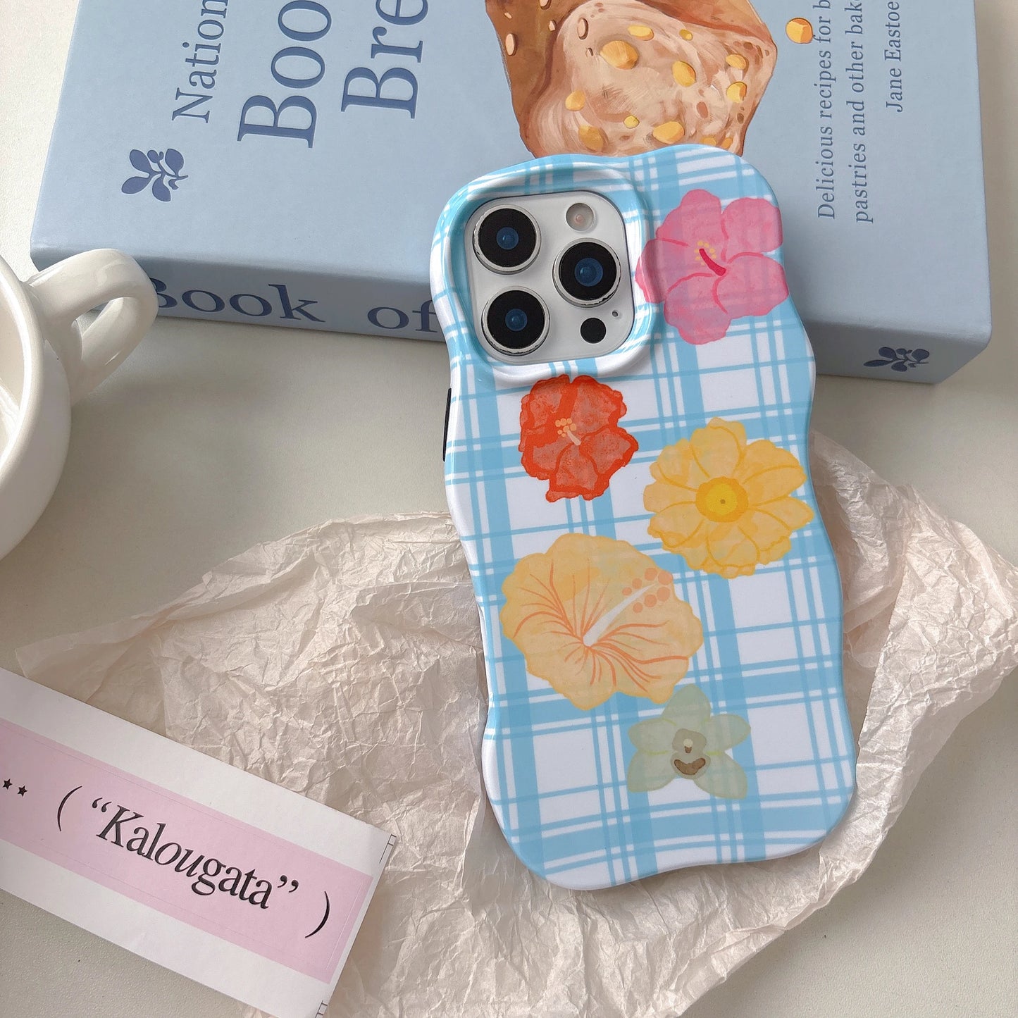 Artistic Plaid Pattern Colorful Floral Prints Irregular Shape Phone Chic Case