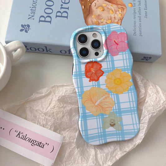 Artistic Plaid Pattern Colorful Floral Prints Irregular Shape Phone Chic Case