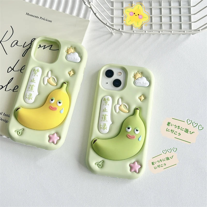 Phone Case 3D Funny Banana Cartoon Cute Soft Silicone Cover