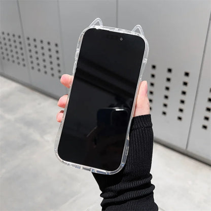 Cute Cat 3D Ears Transparent Phone Case