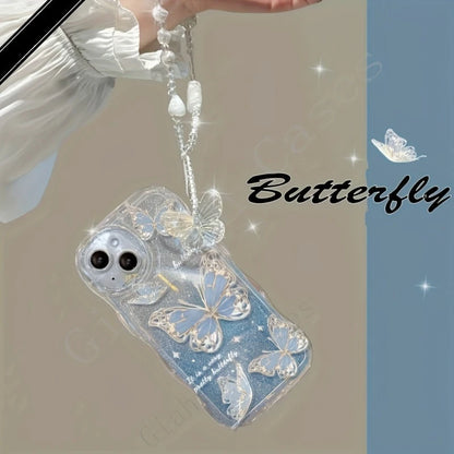 INS Butterfly Pattern Cream Wavy-Edge Phone Case For iPhone