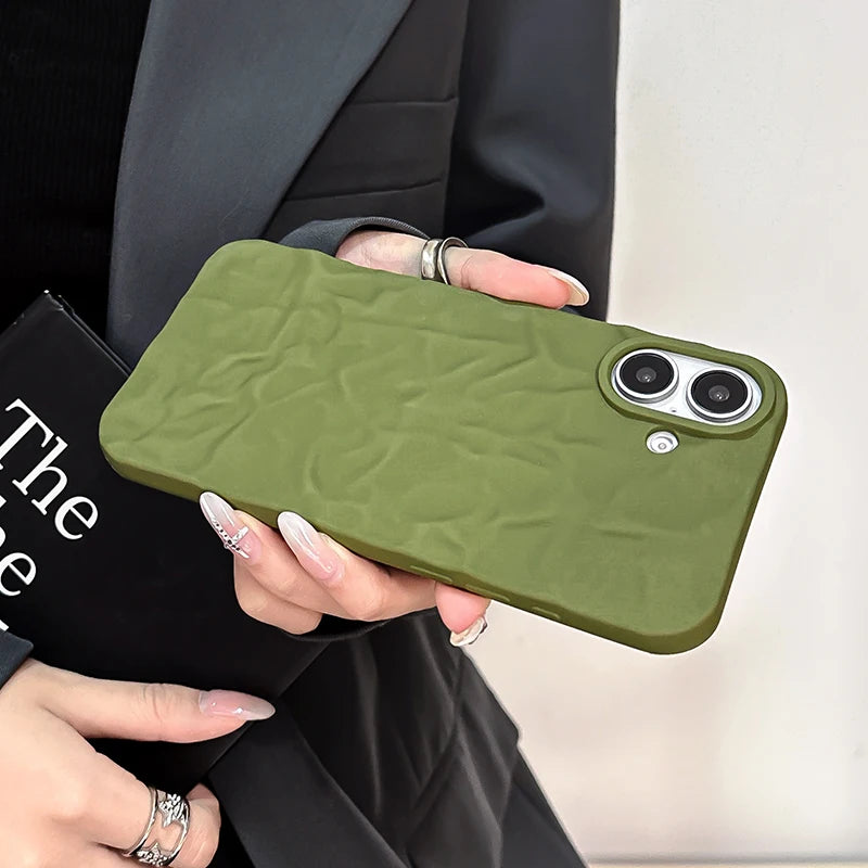 Army Green Wrinkled Pattern Matte Back Phone Case