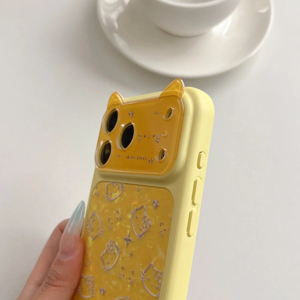 Korean Lemon Yellow Full Screen Cute Cartoon Sanrio KT Shockproof Phone Case For iPhone