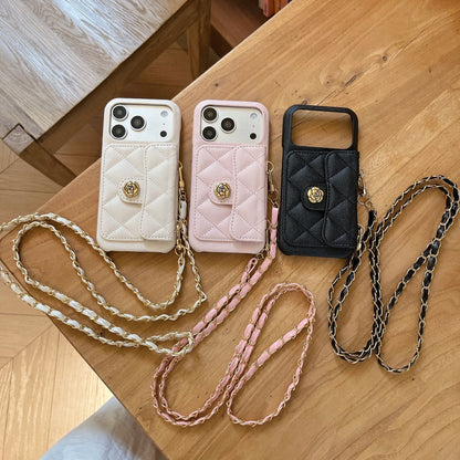Luxury Leather Texture Card Slot Wallet Crossbody Lanyard Phone Case For iPhone