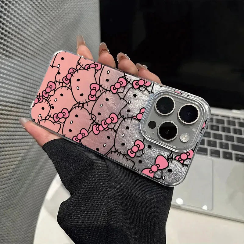 Gradient Pink Full Screen Hello Kitty Phone Case Bow For iPhone