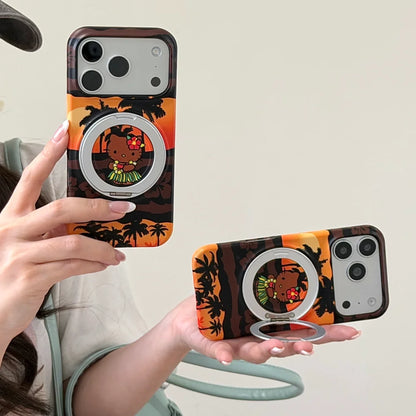 Luxury Black Skin Sanrio Hello Kitty Magnetic Stand Phone Case For iPhone
