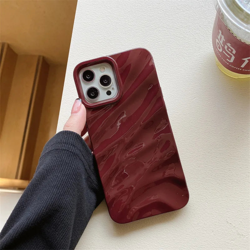Luxury Solid Color Fold Wrinkle Wavy Phone Case For iPhone