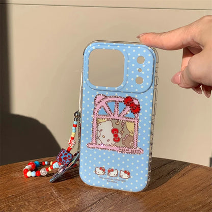 Korean Blue Polka Dot Cute Kitty Phone Case For iPhone