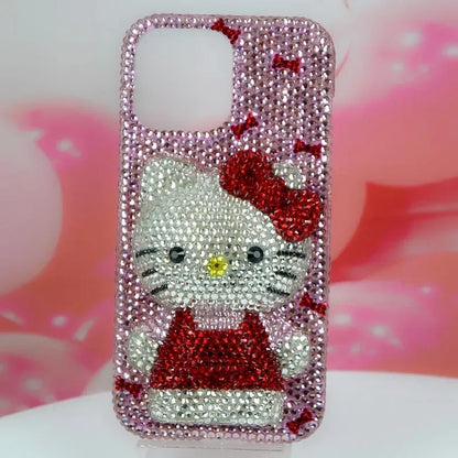 Rhinestone Bling Crystal Hello Kitty Phone Case Chain For iPhone