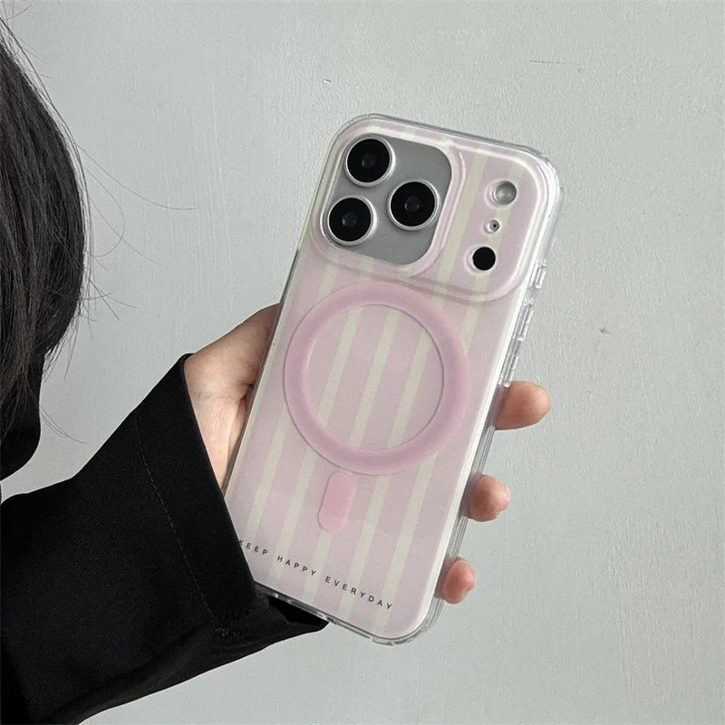 Fashion Pink Purple Stripe Magnetic Phone Case For iPhone