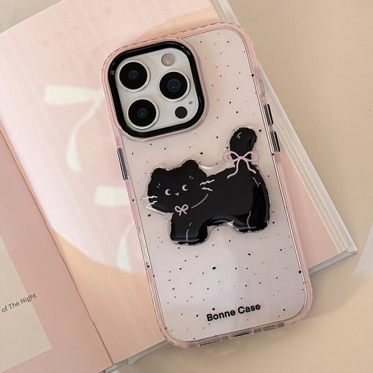 Korean Splash-ink 3D Cute Cartoon Black Cat Phone Case For iPhone