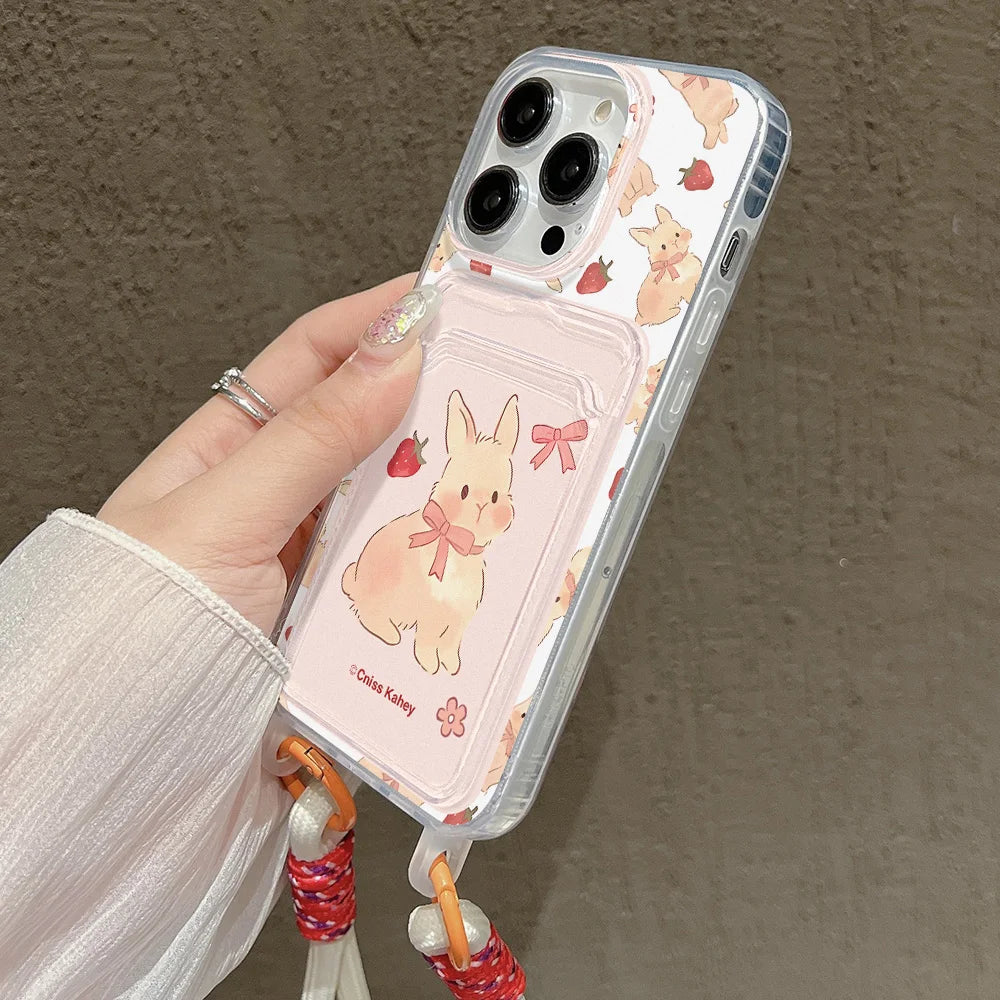 Cute Rabbit Card Slot Bag Holder Phone Case For iPhone