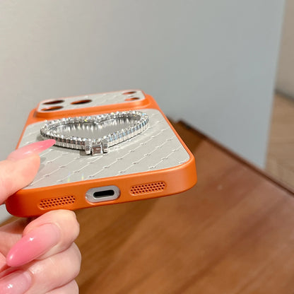 Luxury Orange Shell Makeup Mirror Phone Case with Heart Stand For iPhone