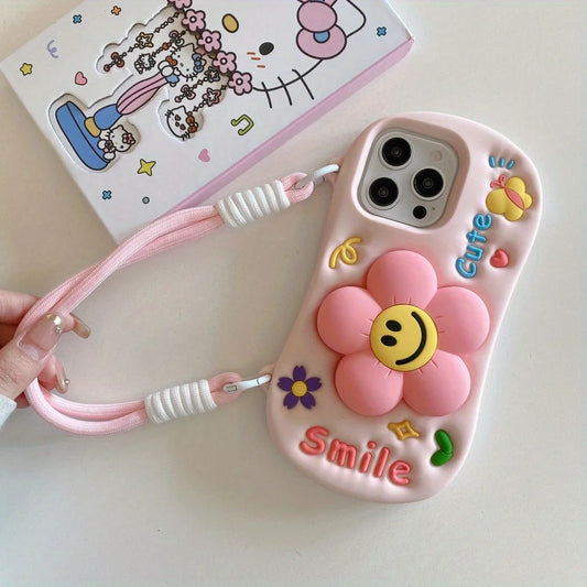 Summer Cute Three Dimensional Pink Smiley Face Flower Phone Case