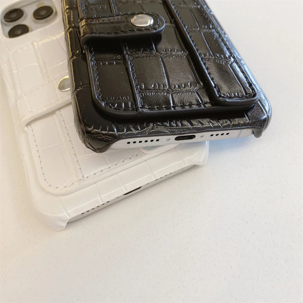 Slot Card Bag Wrist Strap Holder Leather Wallet Phone Case For iPhone