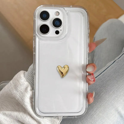 Luxury 3D Gold Love Heart Phone Case For iPhone