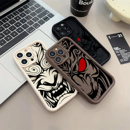 Japanese Art Samurai Ghost Head Silicone Case For iPhone