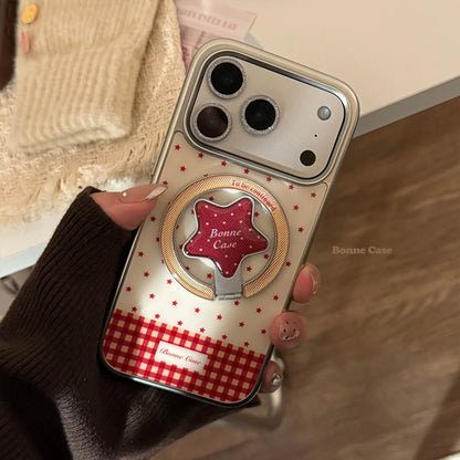 Korean Red Stars Fold Stars Magnetic Bracket Plating Phone Case For iPhone