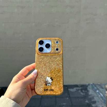 Luxury Double Layer Golden Bottom Kitty Cat Case Phone Case For iPhone