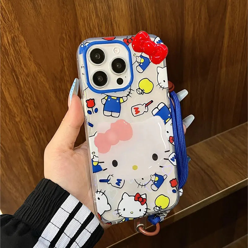 Hello Kitty Bow Mirror Blue Milk Phone Case For iPhone