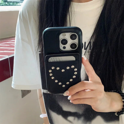 Fashion Riveted Love Card Holder Bag Denim Phone Case