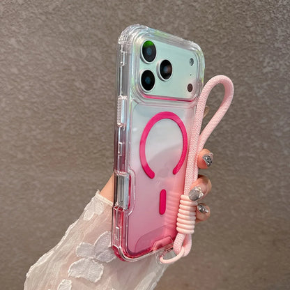 For Magsafe Gradient Double Color Lanyard Case For iPhone