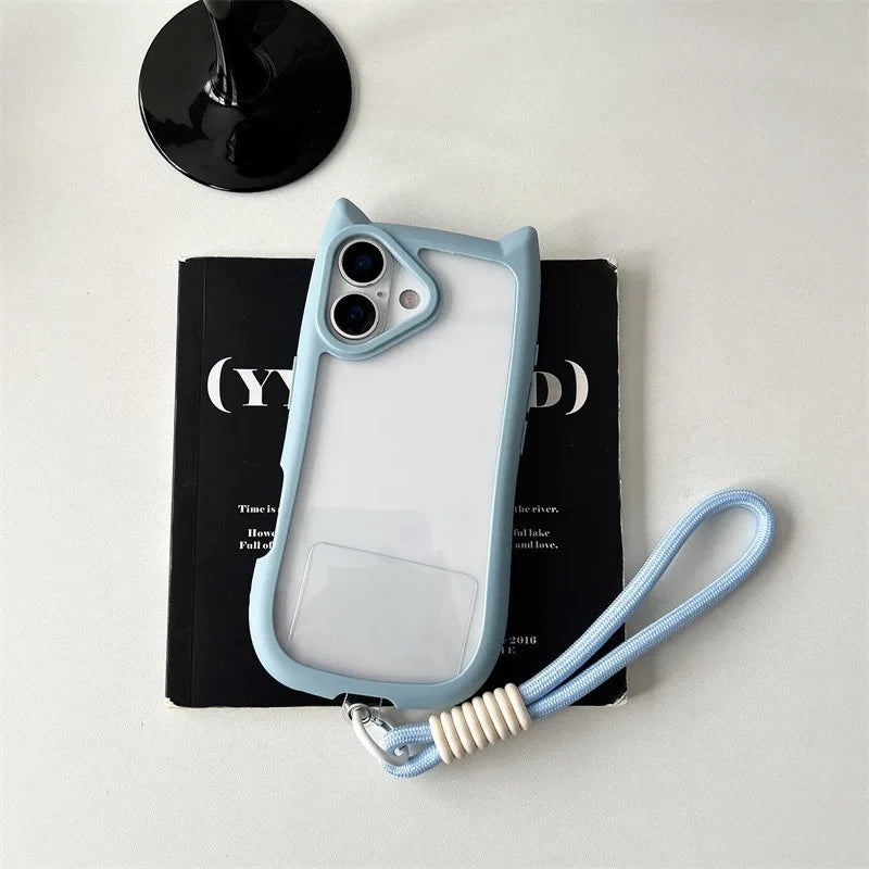 Cute Cartoon Cat Ear Transparent Phone Case For iPhone