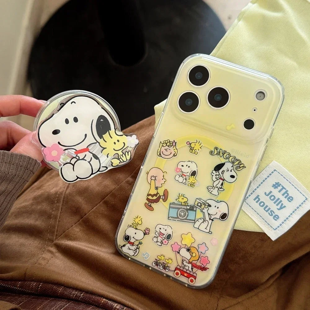Snoopy Charlie Brown Cute Cartoon Magnetic Holder Magsafe Wireless Charge Phone Case For iPhone