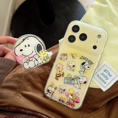 Snoopy Charlie Brown Cute Cartoon Magnetic Holder Magsafe Wireless Charge Phone Case For iPhone